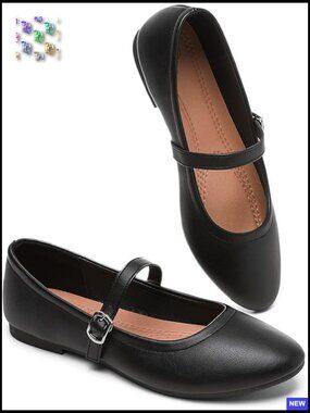 Mary Jane Ballet Flats with Strap Memory Foam Insole Elegant Minimal Dress Shoes